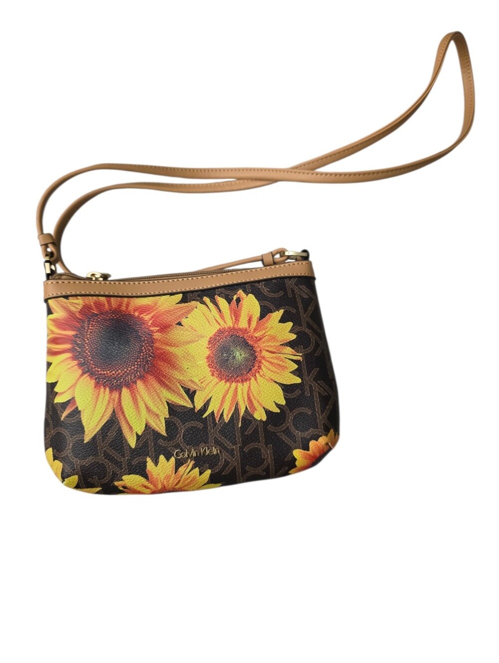Calvin Klein Brown Sunflower Crossbody Bag